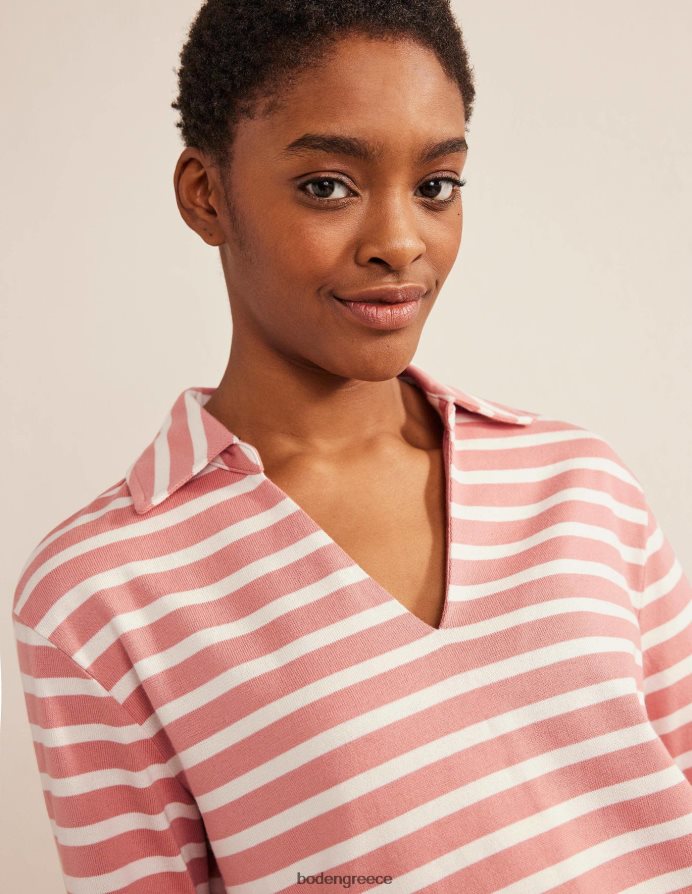 ροζ ροζ/ιβουάρ είδη ένδυσης ριγέ γιακά με εγκοπή Boden γυναίκες 464PH81521
