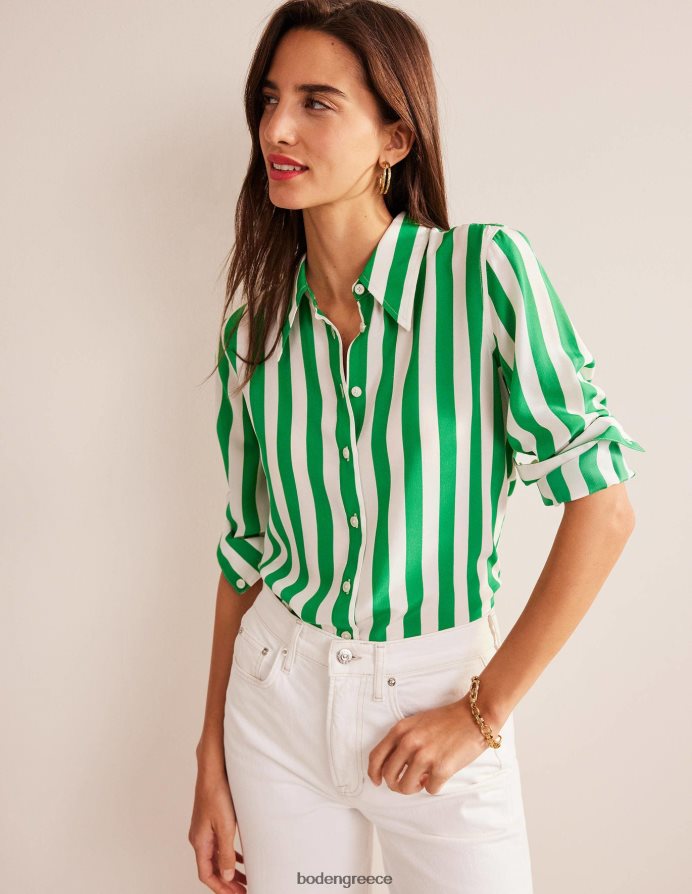 πλούσια σμαραγδένια και ιβουάρ λωρίδα είδη ένδυσης μεταξωτό πουκάμισο Boden γυναίκες 464PH8152