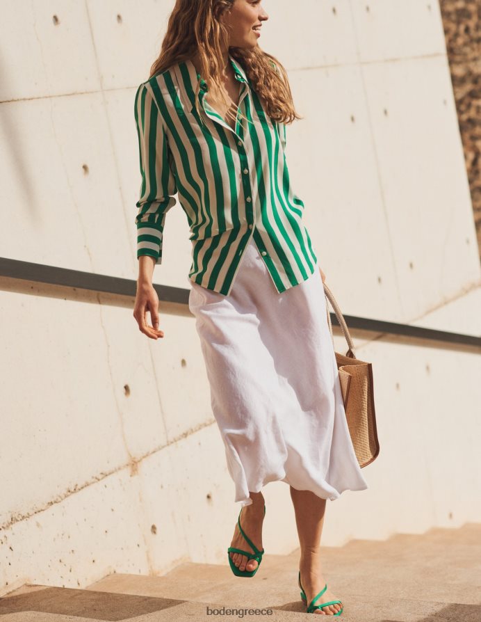 πλούσια σμαραγδένια και ιβουάρ λωρίδα είδη ένδυσης μεταξωτό πουκάμισο Boden γυναίκες 464PH8152