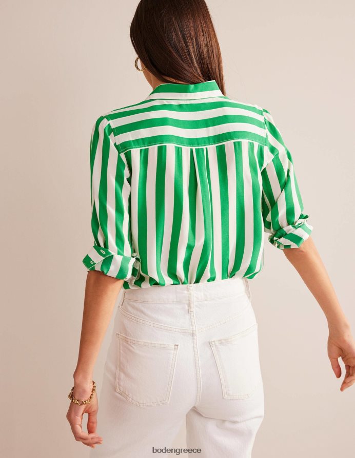 πλούσια σμαραγδένια και ιβουάρ λωρίδα είδη ένδυσης μεταξωτό πουκάμισο Boden γυναίκες 464PH8152