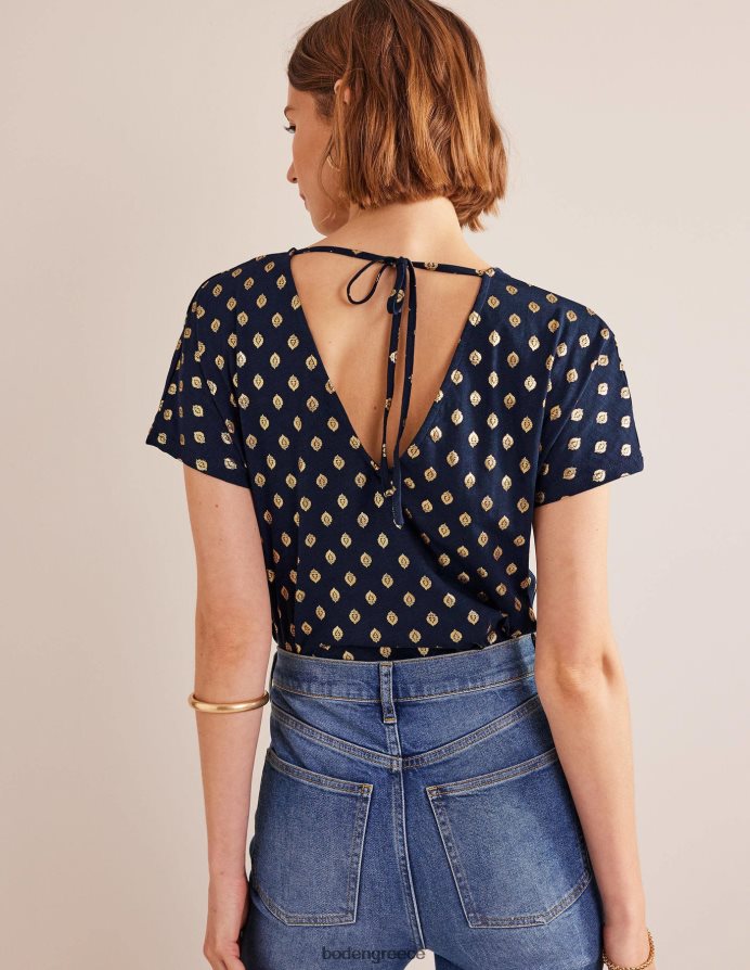 γαλλικό ναυτικό & ήρεμο φύλλο είδη ένδυσης μπλουζάκι με γραβάτα Boden γυναίκες 464PH81537