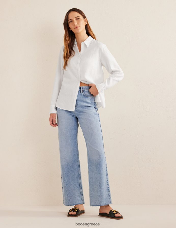 άσπρο είδη ένδυσης καινούργιο λινό πουκάμισο Boden γυναίκες 464PH8155