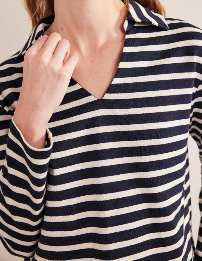 ναυτική/ιβουάρ ρίγα είδη ένδυσης ριγέ γιακά με εγκοπή Boden γυναίκες 464PH81565