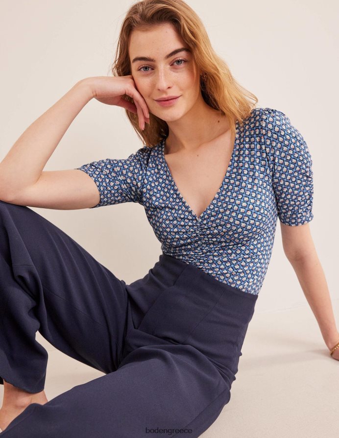 μπλε πορσελάνη & ανθισμένο μπουμπούκι είδη ένδυσης μπροστινό εμπριμέ τοπ Boden γυναίκες 464PH81600