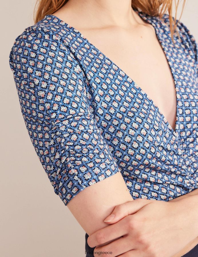 μπλε πορσελάνη & ανθισμένο μπουμπούκι είδη ένδυσης μπροστινό εμπριμέ τοπ Boden γυναίκες 464PH81600