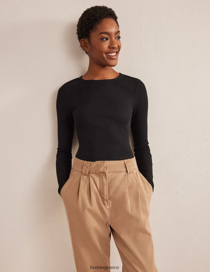 μαύρος είδη ένδυσης μακρυμάνικο τοπ βαμβακερό με ραβδώσεις Boden γυναίκες 464PH8166