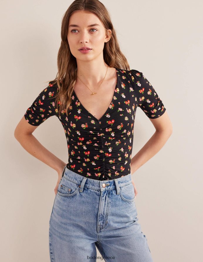 μαύρο & φινετσάτο κλωνάρι είδη ένδυσης μπροστινό εμπριμέ τοπ Boden γυναίκες 464PH81662
