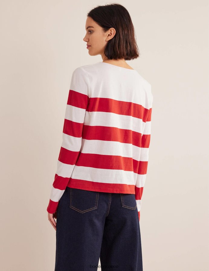 κόκκινο και ιβουάρ & φαρδιά ρίγα είδη ένδυσης μακρύ μανίκι βρετονικό Boden γυναίκες 464PH81676