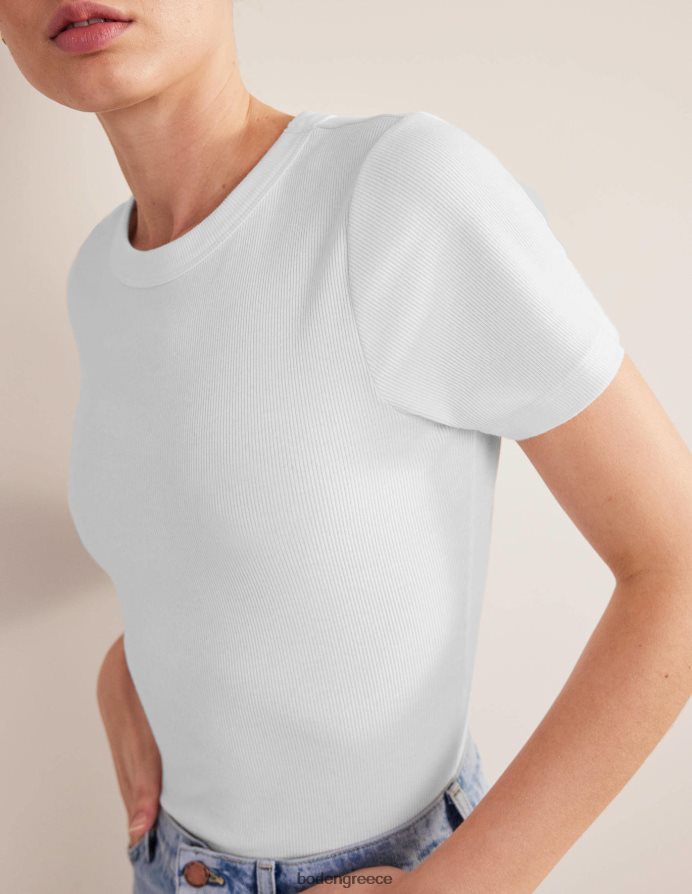 άσπρο είδη ένδυσης βαμβακερό μπλουζάκι με ραβδώσεις Boden γυναίκες 464PH8169