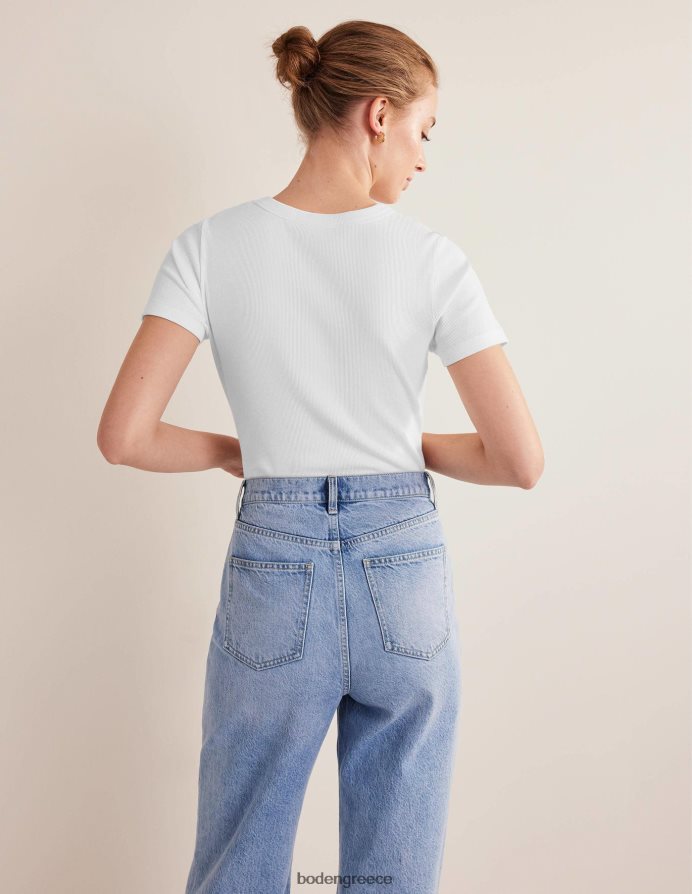 άσπρο είδη ένδυσης βαμβακερό μπλουζάκι με ραβδώσεις Boden γυναίκες 464PH8169