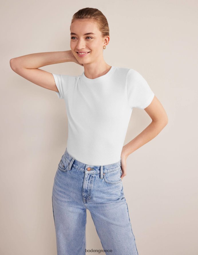 άσπρο είδη ένδυσης βαμβακερό μπλουζάκι με ραβδώσεις Boden γυναίκες 464PH8169