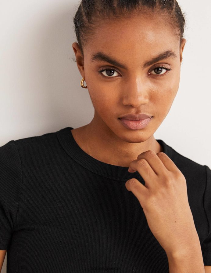 μαύρος είδη ένδυσης βαμβακερό μπλουζάκι με ραβδώσεις Boden γυναίκες 464PH8171