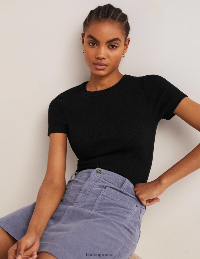 μαύρος είδη ένδυσης βαμβακερό μπλουζάκι με ραβδώσεις Boden γυναίκες 464PH8171