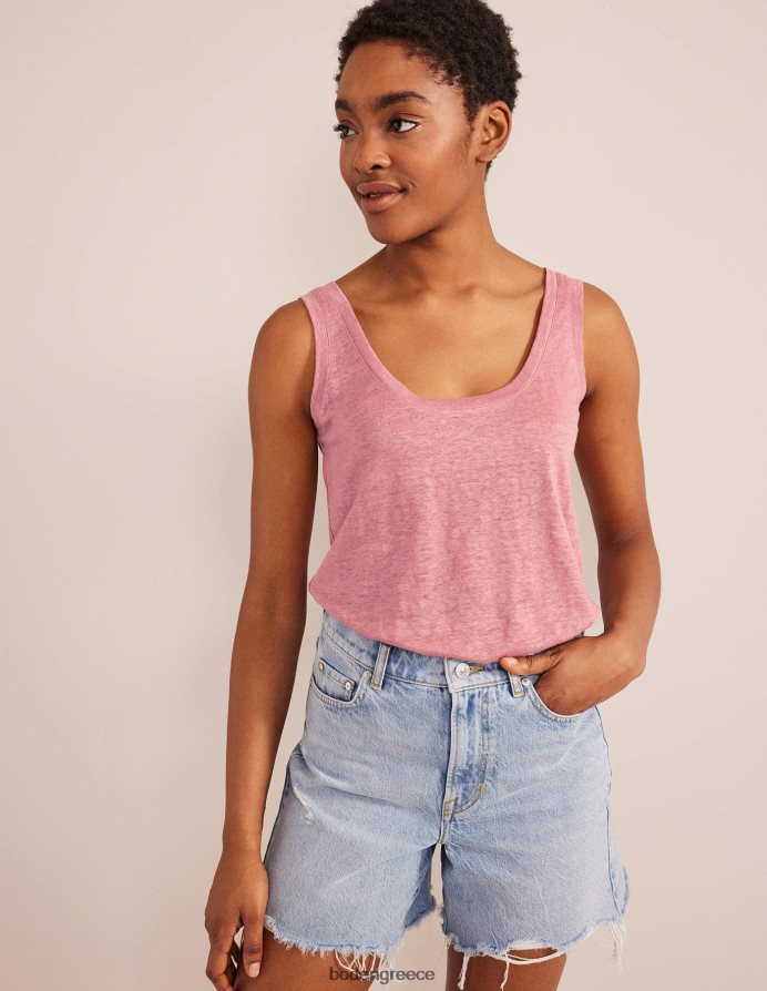 ροζ ροζ είδη ένδυσης μπλούζα από λινό λαιμόκοψη Boden γυναίκες 464PH81725