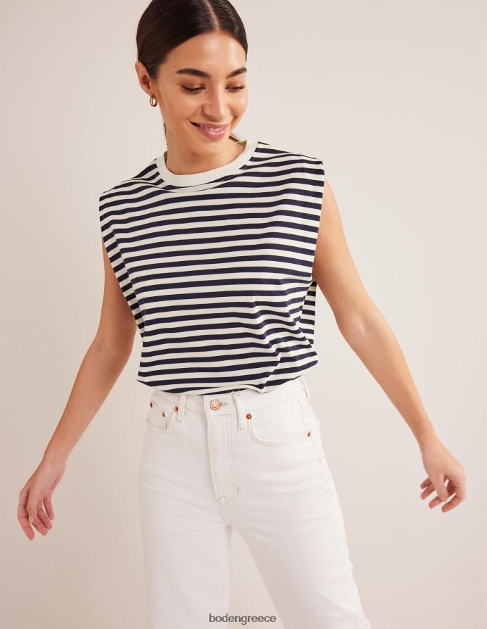 ιβουάρ/ναυτική ρίγα είδη ένδυσης τέλειο βαμβακερό αμάνικο τοπ Boden γυναίκες 464PH81904