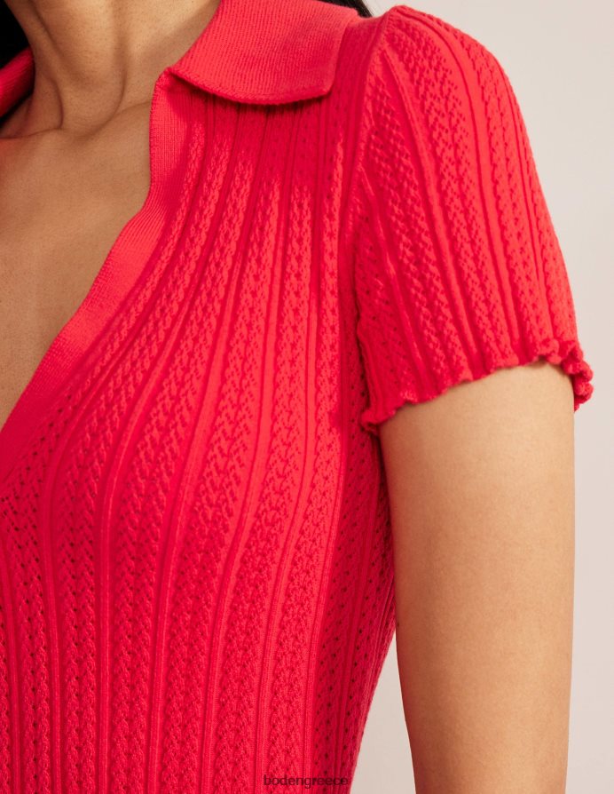 τάρτα φράουλα κόκκινη είδη ένδυσης μπλούζα με γιακά με ραβδώσεις Boden γυναίκες 464PH81930