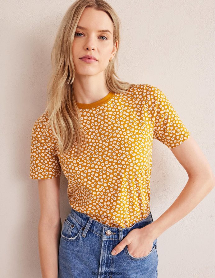 σφραγίδα συγκομιδής χρυσού και παιώνιας είδη ένδυσης εμπριμέ μπλουζάκι με λαιμόκοψη Boden γυναίκες 464PH81964