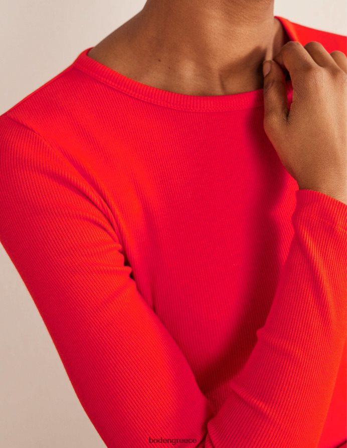 κόκκινο ποπ είδη ένδυσης μακρυμάνικο τοπ βαμβακερό με ραβδώσεις Boden γυναίκες 464PH81993