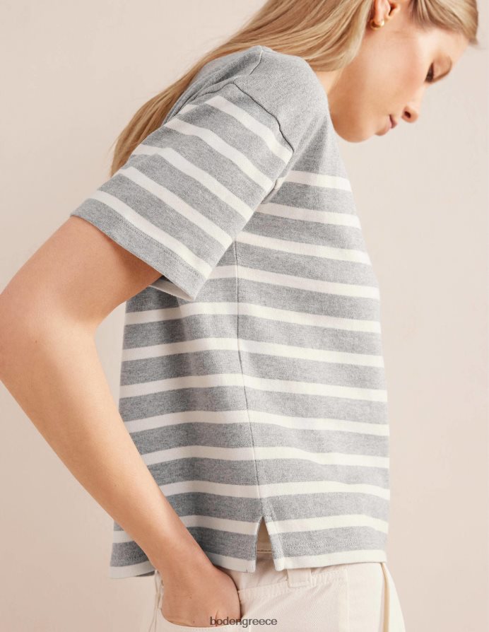 γκρι ρίγα μάργας/ιβουάρ είδη ένδυσης μπλουζάκι με ριγέ λαιμόκοψη Boden γυναίκες 464PH82195