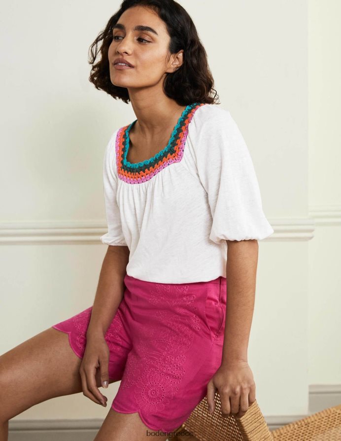 άσπρο είδη ένδυσης μπλουζάκι με βελονάκι φουσκωτό μανίκι Boden γυναίκες 464PH82217