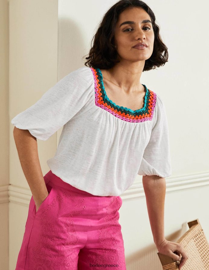 άσπρο είδη ένδυσης μπλουζάκι με βελονάκι φουσκωτό μανίκι Boden γυναίκες 464PH82217