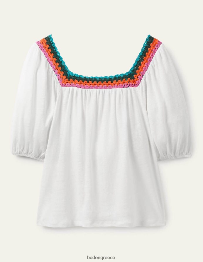 άσπρο είδη ένδυσης μπλουζάκι με βελονάκι φουσκωτό μανίκι Boden γυναίκες 464PH82217