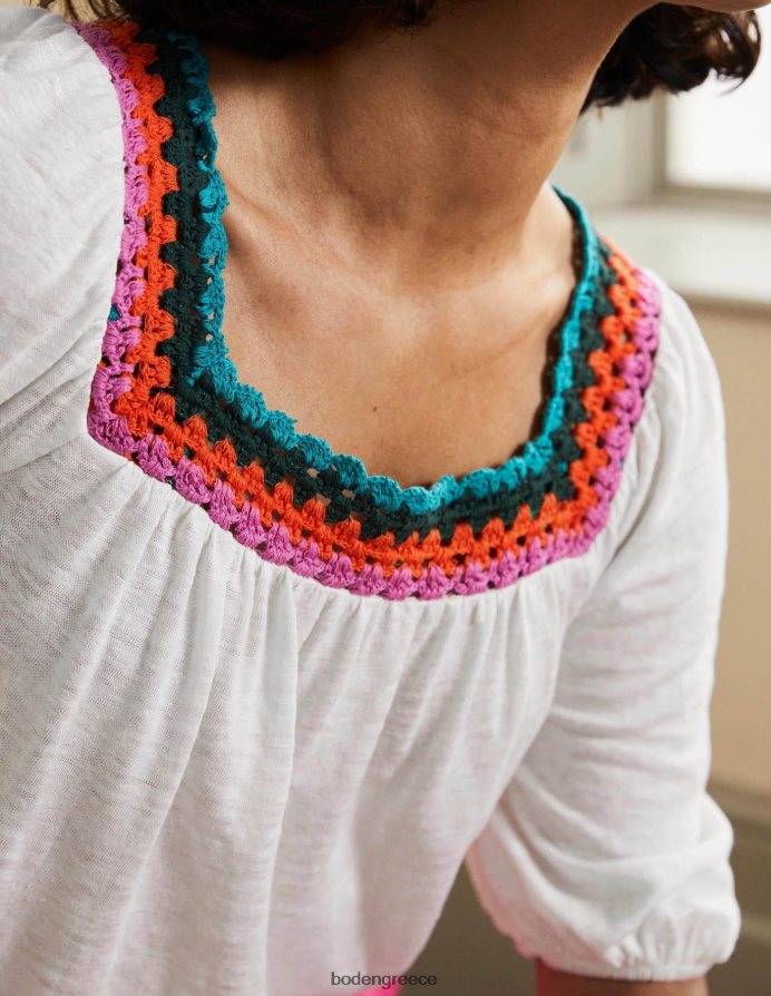 άσπρο είδη ένδυσης μπλουζάκι με βελονάκι φουσκωτό μανίκι Boden γυναίκες 464PH82217