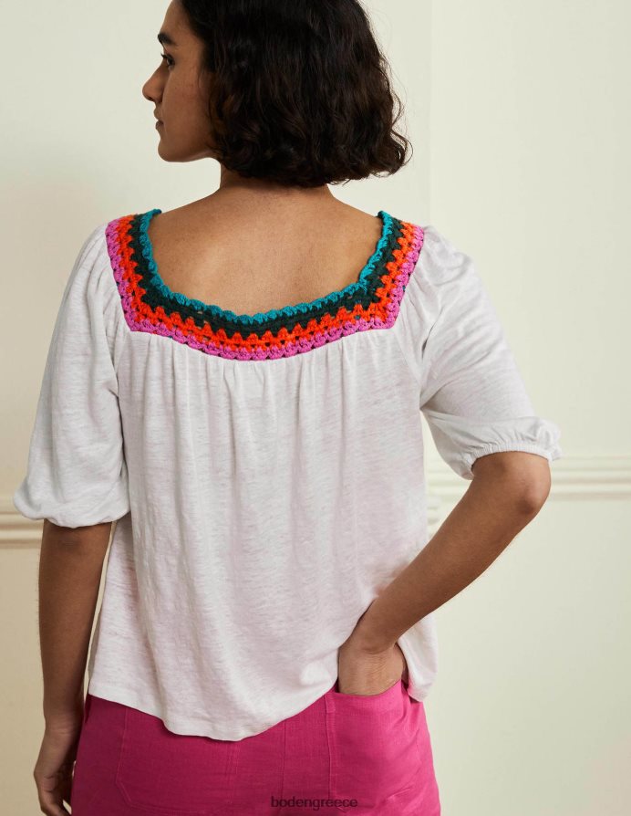 άσπρο είδη ένδυσης μπλουζάκι με βελονάκι φουσκωτό μανίκι Boden γυναίκες 464PH82217