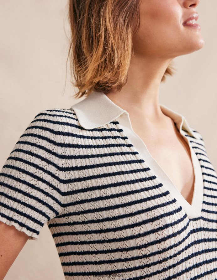 ιβουάρ & ναυτική ρίγα είδη ένδυσης μπλούζα με γιακά με ραβδώσεις Boden γυναίκες 464PH82221