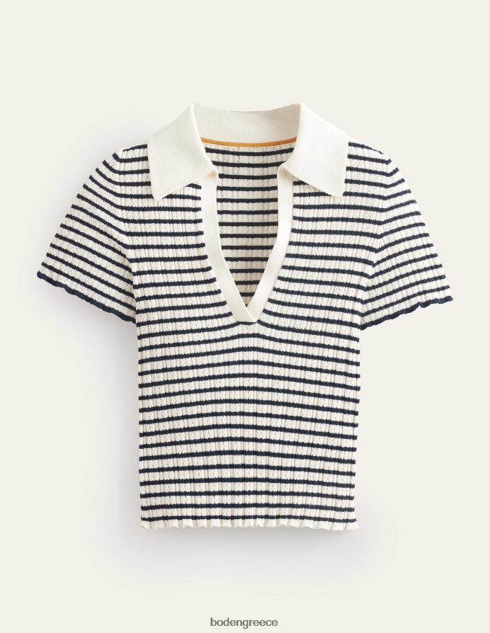 ιβουάρ & ναυτική ρίγα είδη ένδυσης μπλούζα με γιακά με ραβδώσεις Boden γυναίκες 464PH82221