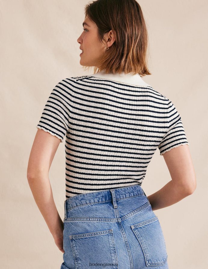 ιβουάρ & ναυτική ρίγα είδη ένδυσης μπλούζα με γιακά με ραβδώσεις Boden γυναίκες 464PH82221