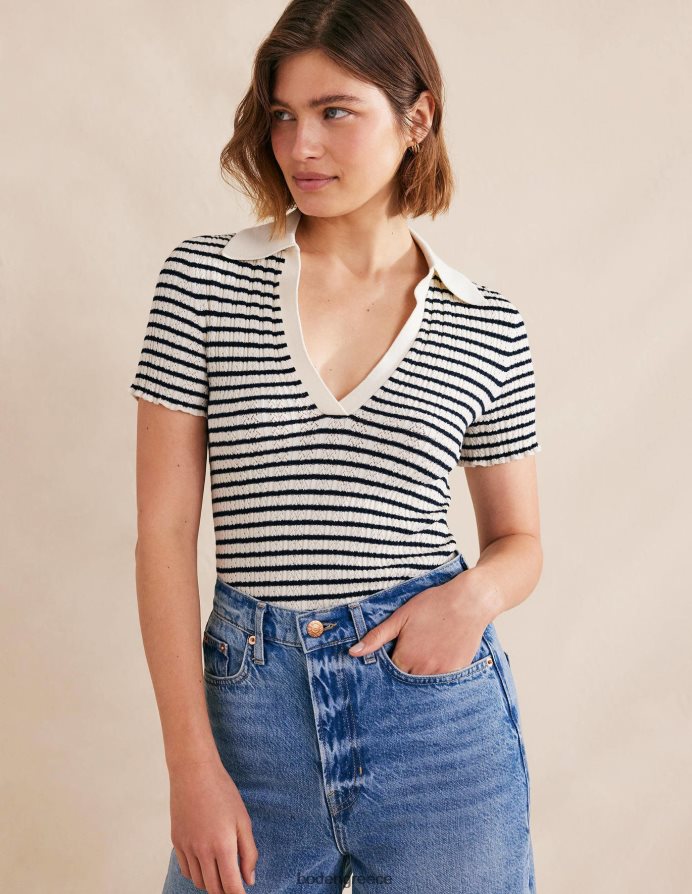 ιβουάρ & ναυτική ρίγα είδη ένδυσης μπλούζα με γιακά με ραβδώσεις Boden γυναίκες 464PH82221