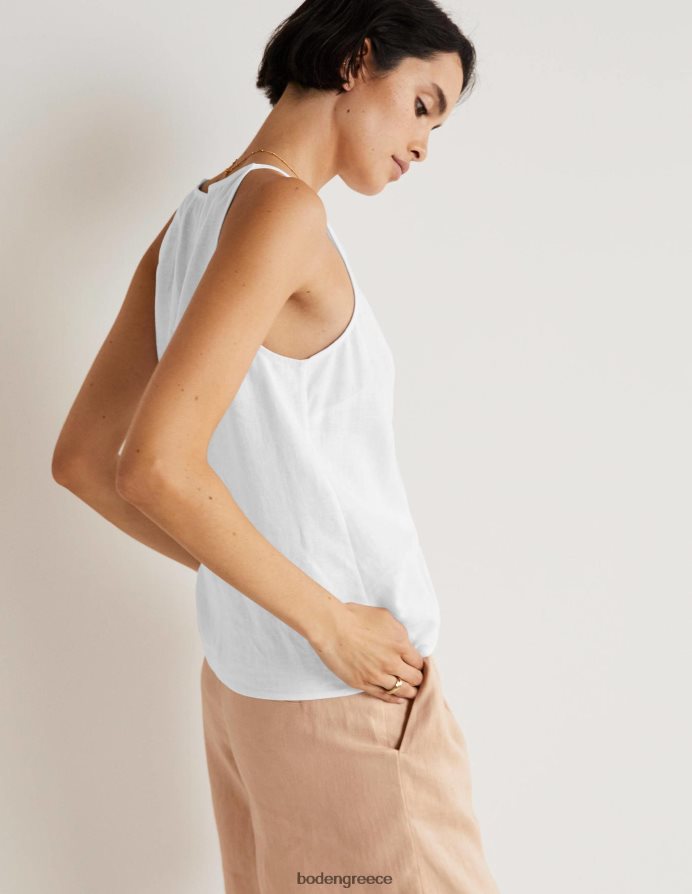 άσπρο είδη ένδυσης λινό μπλουζάκι με τιράντες Boden γυναίκες 464PH82414