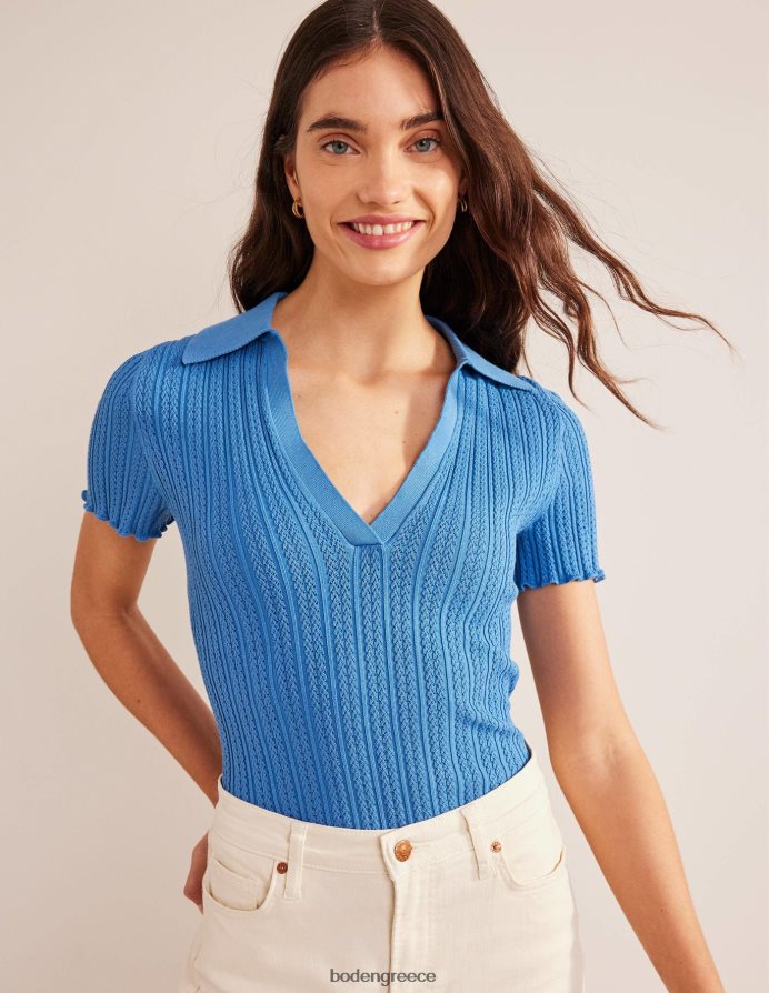 μπλε πορσελάνη είδη ένδυσης μπλούζα με γιακά με ραβδώσεις Boden γυναίκες 464PH82433