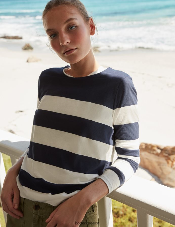 ναυτική/ιβουάρ φαρδιά ρίγα είδη ένδυσης μακρύ μανίκι βρετονικό Boden γυναίκες 464PH82446