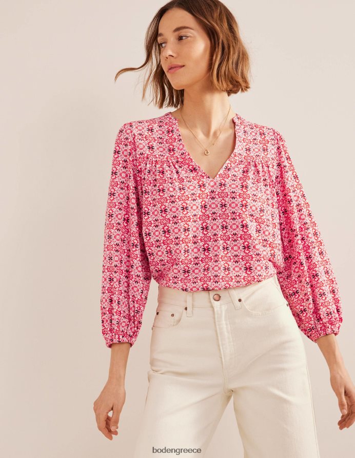 κόκκινο κεραμίδι γεω είδη ένδυσης εμπριμέ με εγκοπή στο λαιμό Boden γυναίκες 464PH82519