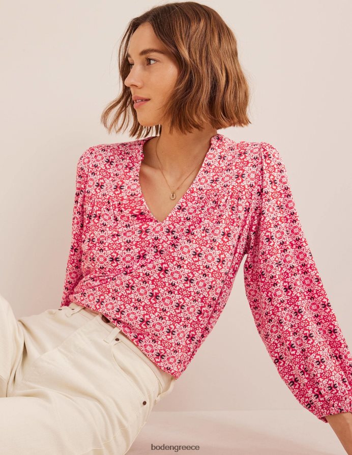 κόκκινο κεραμίδι γεω είδη ένδυσης εμπριμέ με εγκοπή στο λαιμό Boden γυναίκες 464PH82519