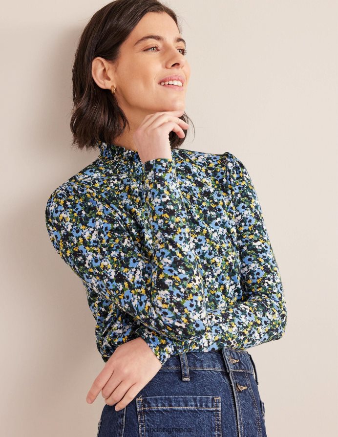 ναυτικό & λουλουδάτο είδη ένδυσης εμπριμέ με λαιμόκοψη Boden γυναίκες 464PH82523