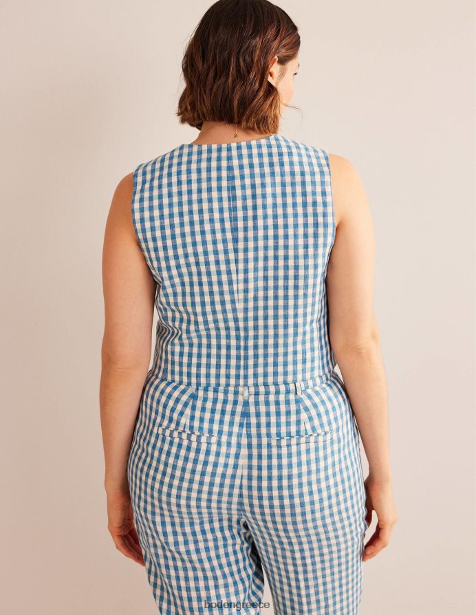 μπλε και άσπρο τζίντζαμ είδη ένδυσης ραμμένο λινό γιλέκο Boden γυναίκες 464PH82564