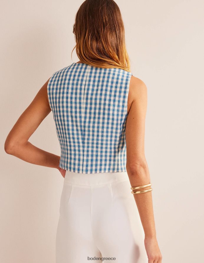 μπλε και άσπρο τζίντζαμ είδη ένδυσης ραμμένο λινό γιλέκο Boden γυναίκες 464PH82564