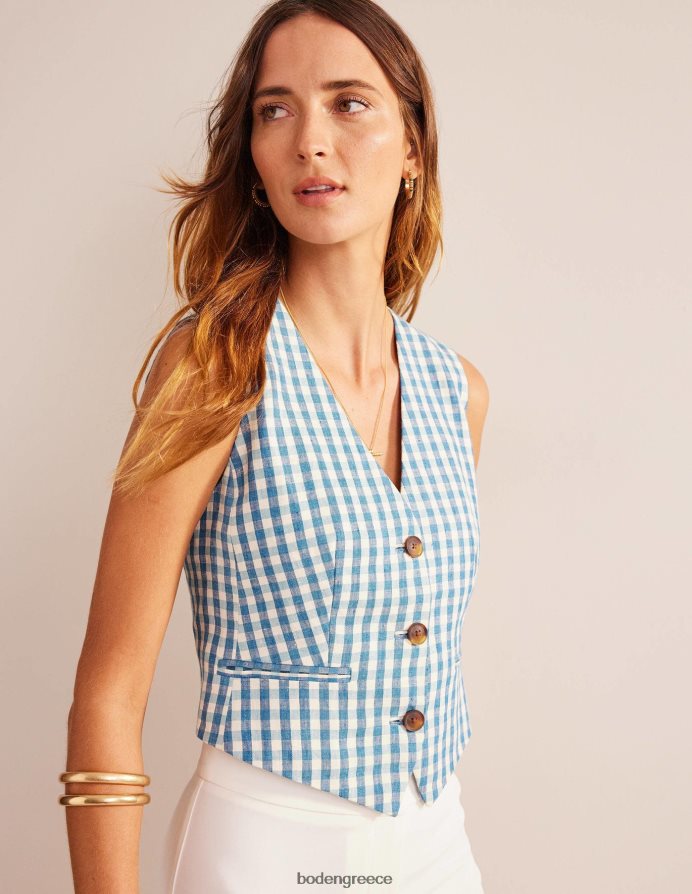 μπλε και άσπρο τζίντζαμ είδη ένδυσης ραμμένο λινό γιλέκο Boden γυναίκες 464PH82564