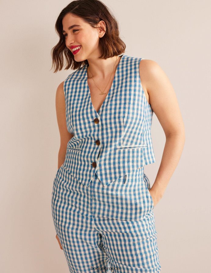 μπλε και άσπρο τζίντζαμ είδη ένδυσης ραμμένο λινό γιλέκο Boden γυναίκες 464PH82564