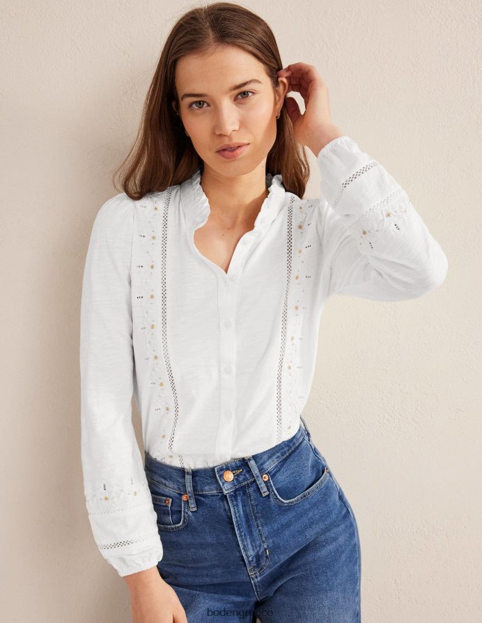 άσπρο είδη ένδυσης κεντημένο πουκάμισο ζέρσεϊ Boden γυναίκες 464PH8596