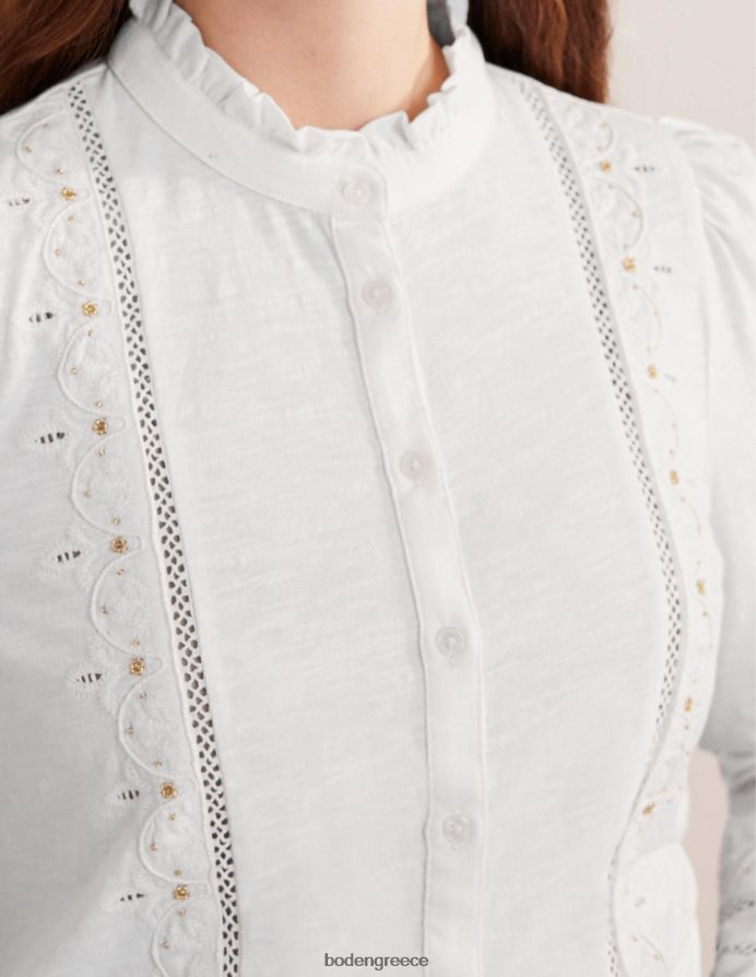άσπρο είδη ένδυσης κεντημένο πουκάμισο ζέρσεϊ Boden γυναίκες 464PH8596