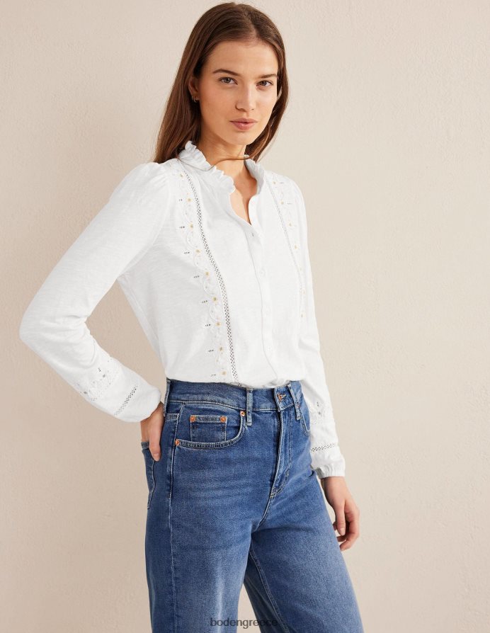 άσπρο είδη ένδυσης κεντημένο πουκάμισο ζέρσεϊ Boden γυναίκες 464PH8596