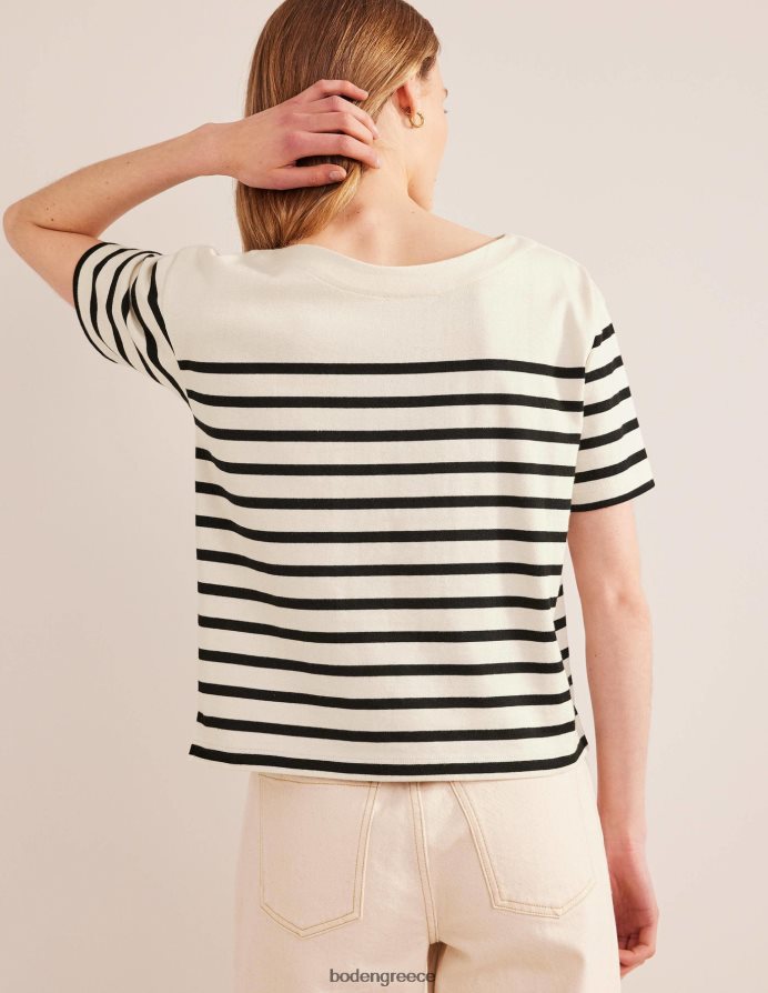 ιβουάρ/μαύρη ρίγα είδη ένδυσης μπλουζάκι με ριγέ λαιμόκοψη Boden γυναίκες 464PH8944