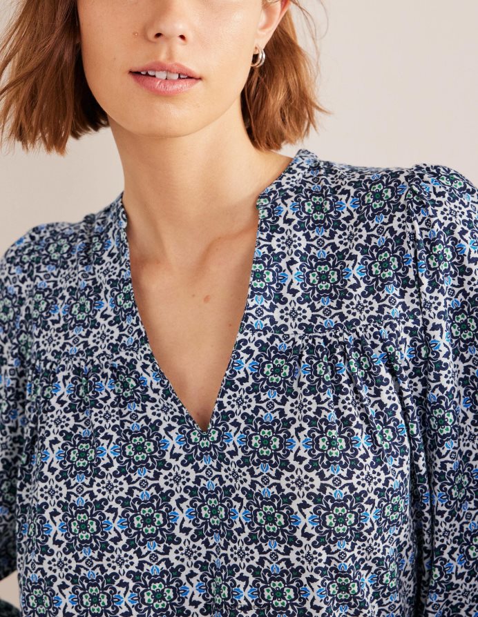 μπλε πλακάκι είδη ένδυσης εμπριμέ με εγκοπή στο λαιμό Boden γυναίκες 464PH8962