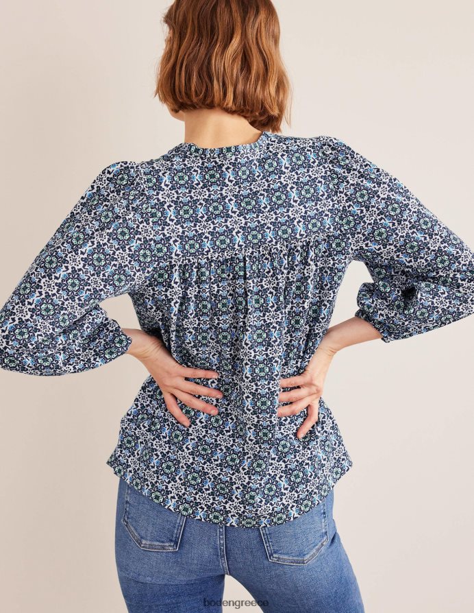 μπλε πλακάκι είδη ένδυσης εμπριμέ με εγκοπή στο λαιμό Boden γυναίκες 464PH8962