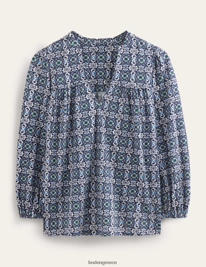 μπλε πλακάκι είδη ένδυσης εμπριμέ με εγκοπή στο λαιμό Boden γυναίκες 464PH8962