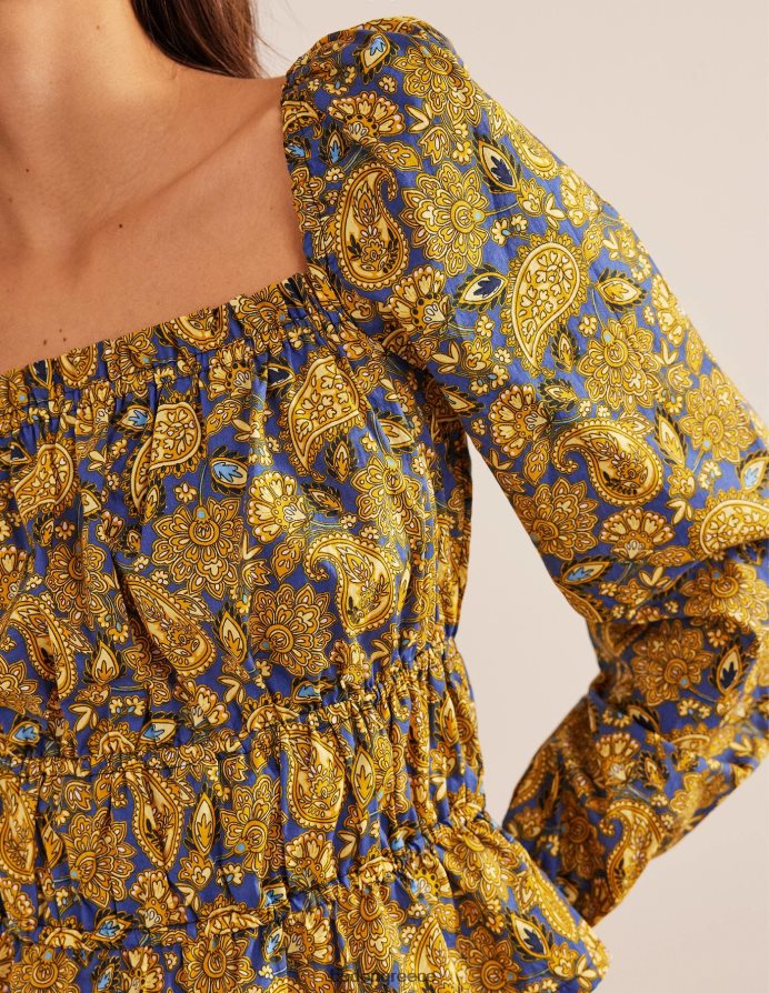 Harvest Gold & Paisley βεράντα είδη ένδυσης μπλούζα με ρουφηχτή μέση Boden γυναίκες 464PH81536